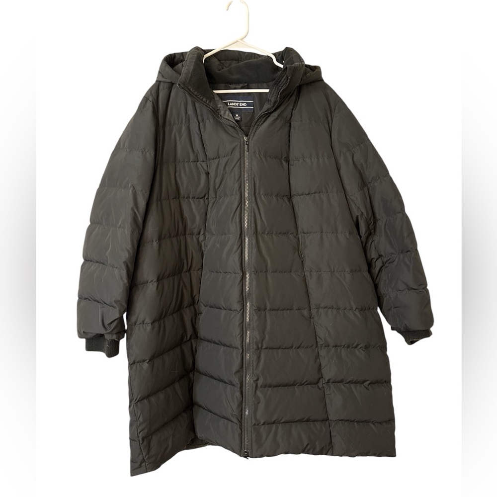 Lands' End Long Black Thick Puffer Jacket Plus Size 3X with Removable Hood